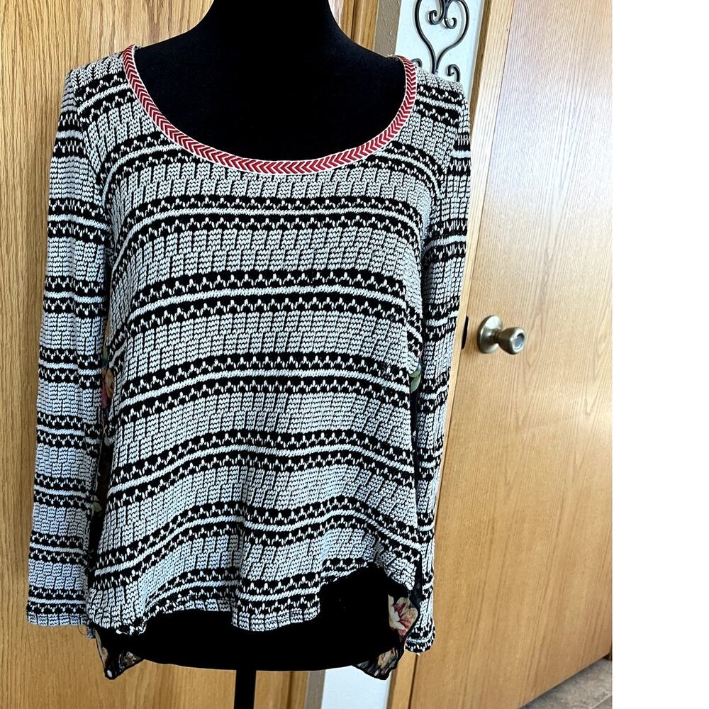 Timing Crewneck Sweater with Sheer Floral Back, Women's size S-M